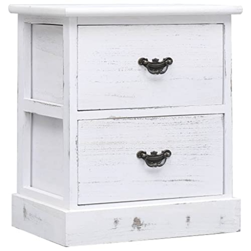 vidaXL Comodino Vintage Tradizionale Robusta Cassettiera con 2 Cassetti Armadietto Notte Tavolino Laterale Bianco 38x28x45 cm Legno di Paulownia