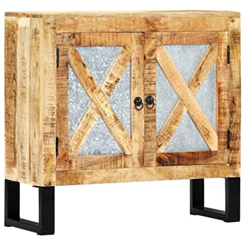 vidaXL Credenza con 2 Ante Rustica Robusta Madia Armadietto Porta TV 80x30x76 cm Gambe in Acciaio Zincato Naturale e Nero Legno Massello di Mango