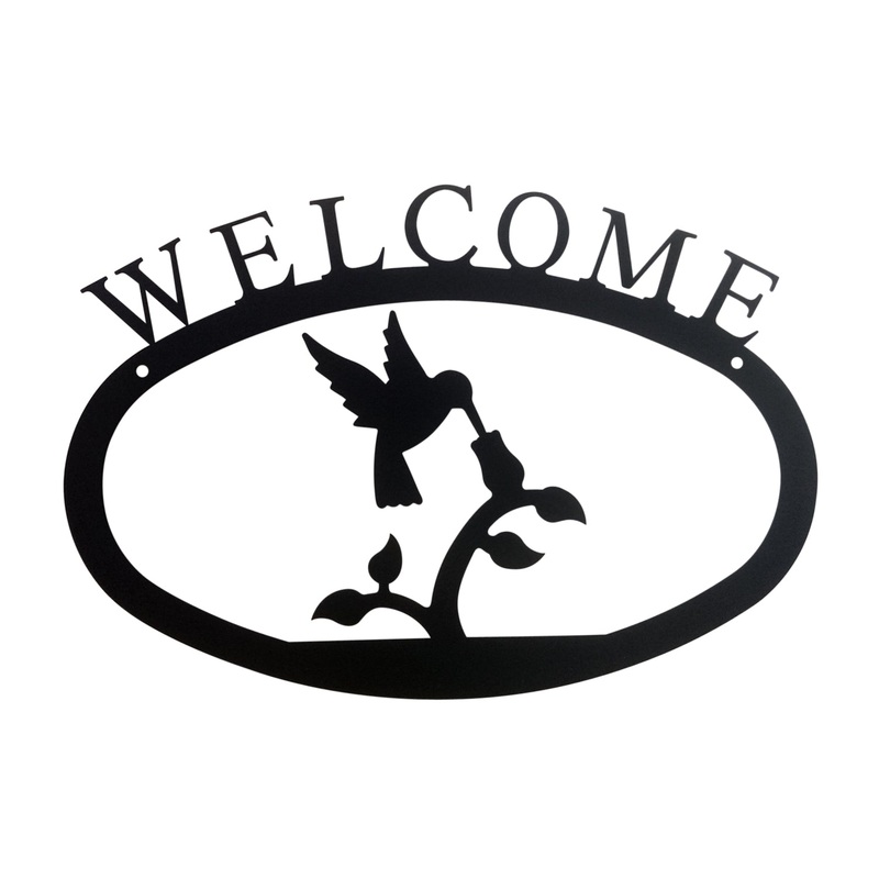 Village Wrought Iron WEL-18-L Hummingbird Welcome Sign Large