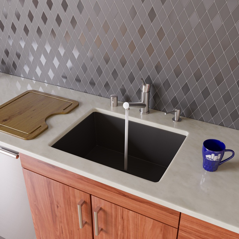 ALFI brand AB2420UM-BLA Black 24″ Undermount Single Bowl Granite Composite Kitchen Sink