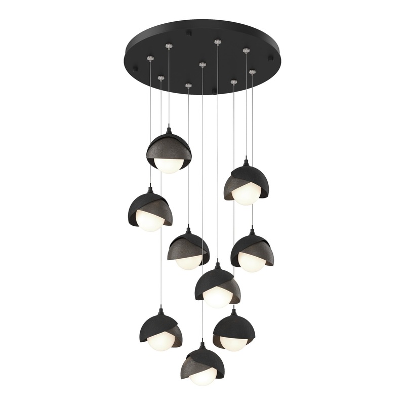 Brooklyn 9-Light Double Shade Pendant Black Dark Smoke