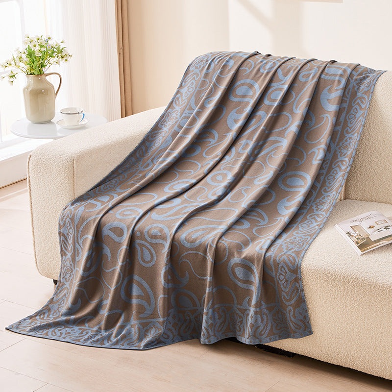 Brown,Taupe and Blue Elegant Patterned Throw Blanket – Soft Polyester Nap & Sofa Cover, 185x135cm Lightweight AC Blanket