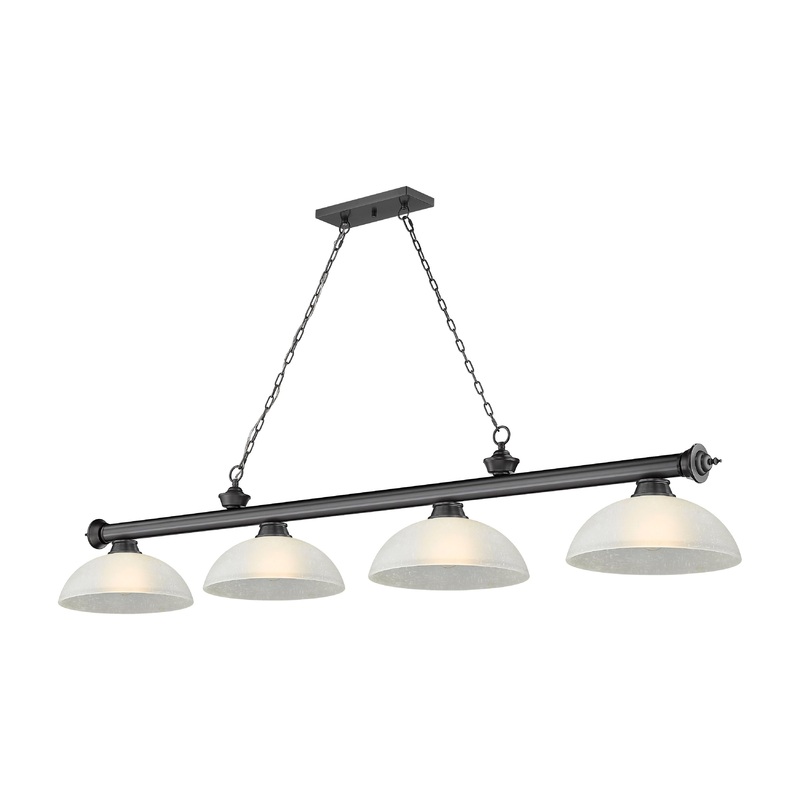 Cordon 4-Light Billiard Bronze Plate Dome White Linen Glass