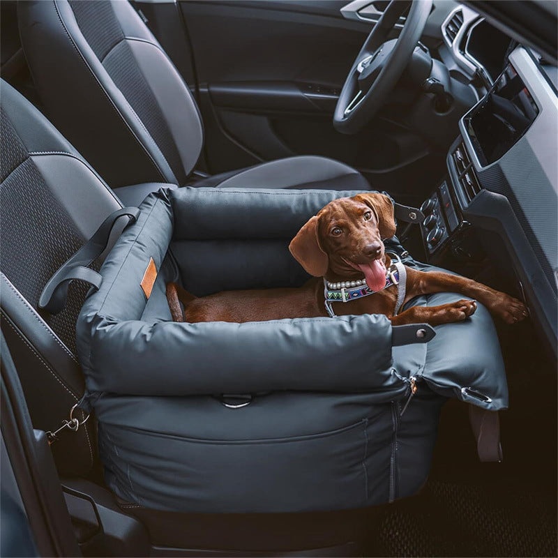 Dark Blue Premium Plush Pet Booster Car Seat – Portable Dog Travel Bed with Non-Slip Base