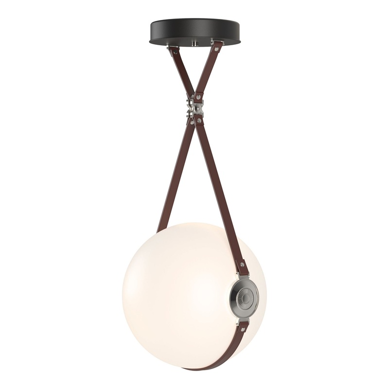 Derby Large LED Pendant Black Polished Nickel with British Brown Leather Non-Branded Plate