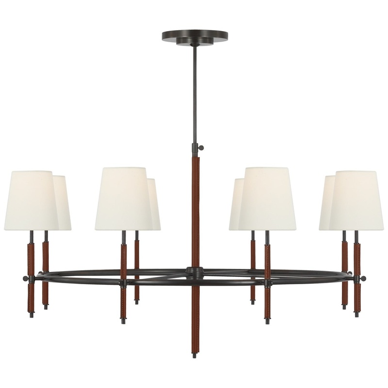 LED Chandelier from the Bryant Wrapped Collection in Bronze And Saddle Leather Finish by Visual Comfort Signature