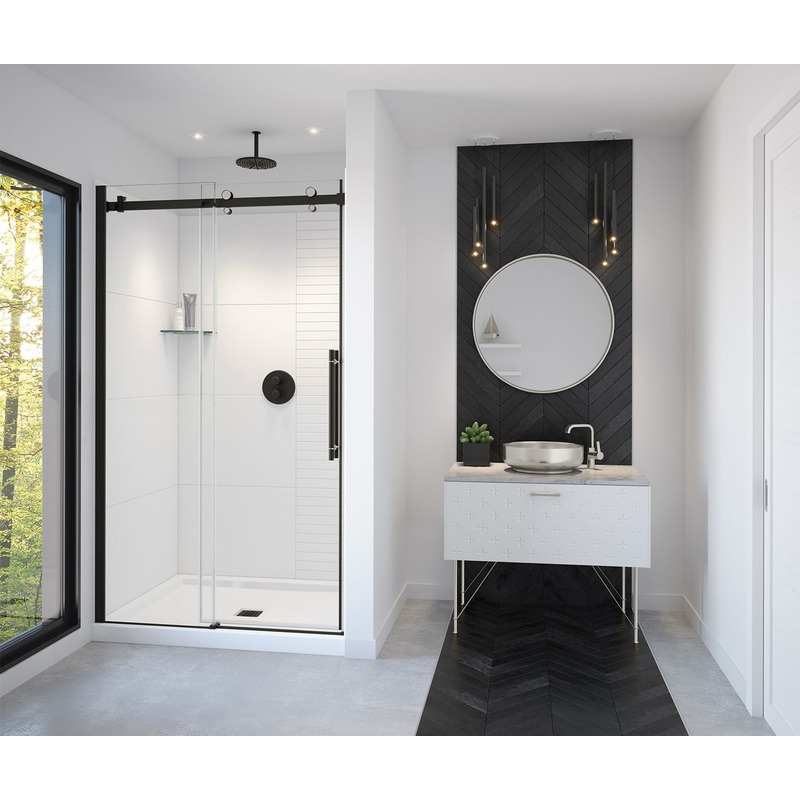 MAAX 138460-900-370-000 Vela 44 -47 x 78  in. 8mm Sliding Shower Door for Alcove Installation with Clear glass in Matte Black and Brushed Nickel