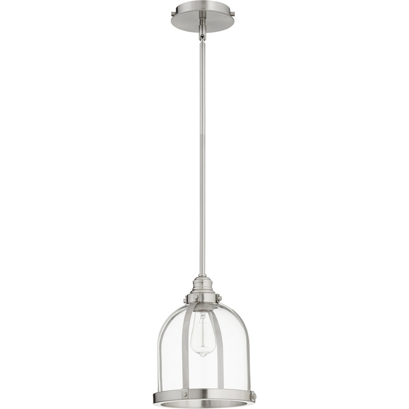 One Light Pendant from the Banded Lighting Series Collection in Satin Nickel Finish by Quorum