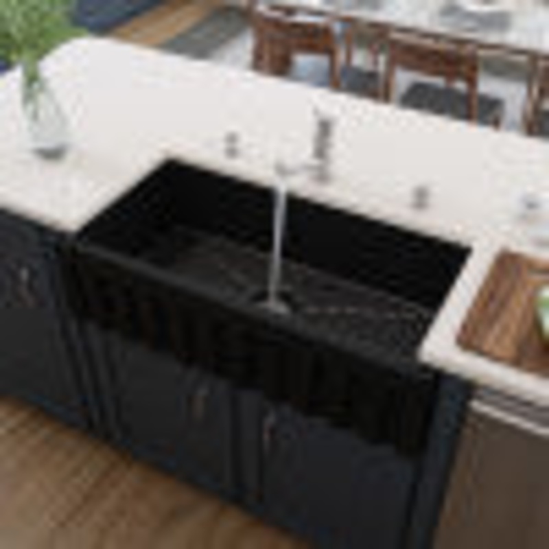36″ Black Matte Reversible Smooth / Fluted Single Bowl Fireclay Farm Sink