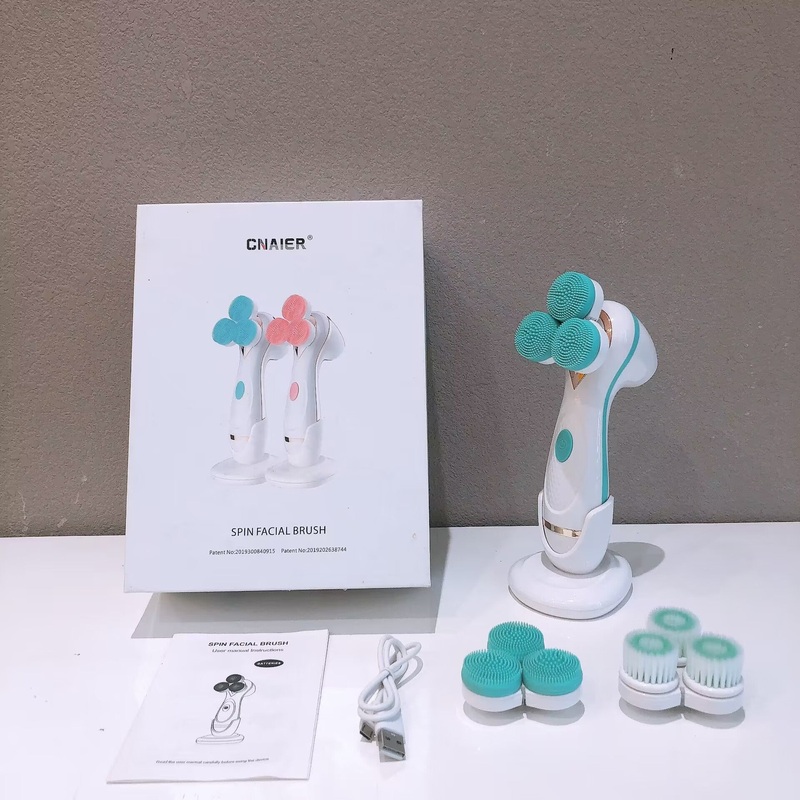 Blue 3-Head Electric Facial Cleansing Brush – Rechargeable Spin Scrubber Kit