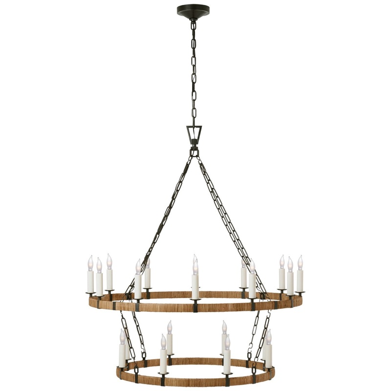 LED Chandelier from the Darlana Wrapped Collection in Aged Iron And Natural Rattan Finish by Visual Comfort Signature