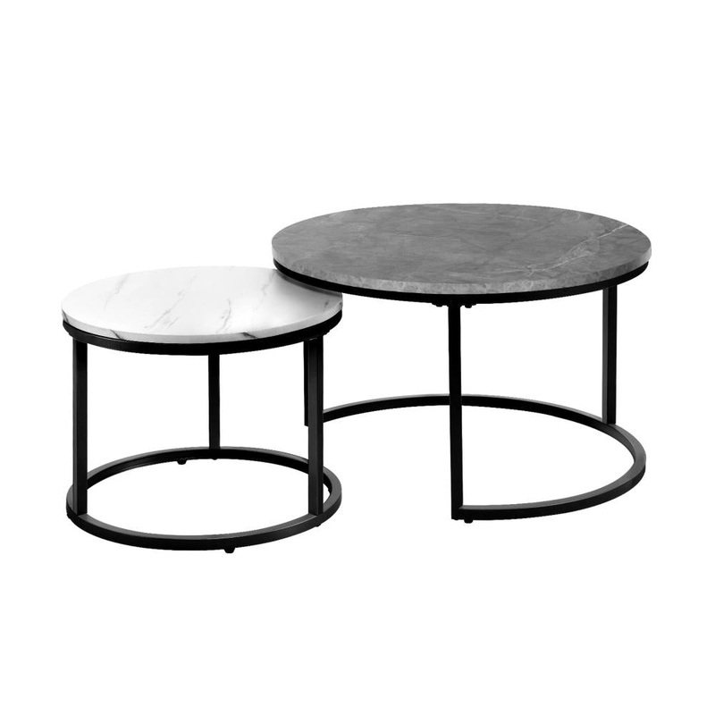 Nesting Coffee Table Round Marble Grey&White