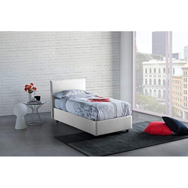 Talamo Italia Letto contenitore Singolo Anna, Made in Italy, Letto con rivestimento in tessuto, Apertura laterale, adatto per materasso cm 80×190, Bianco