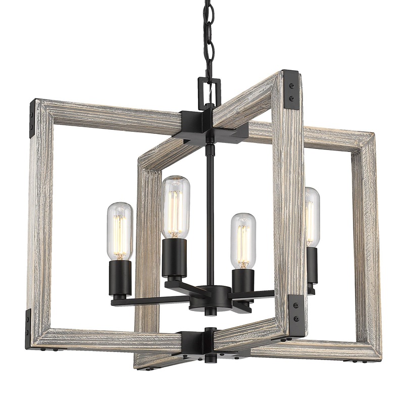 Four Light Chandelier from the Lowell Collection in Matte Black Finish by Golden