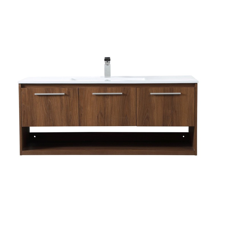 Single Bathroom Floating Vanity from the Kasper Collection in Walnut Brown Finish by Elegant Lighting