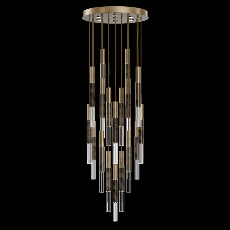 Antonia 31″W Round Pendant Gold Leaf/Nickel/Charcoal