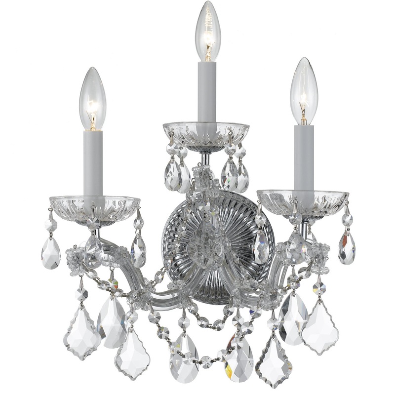 Crystorama 4403-CH-CL-MWP Maria Theresa Three Light Wall Sconce Polished Chrome