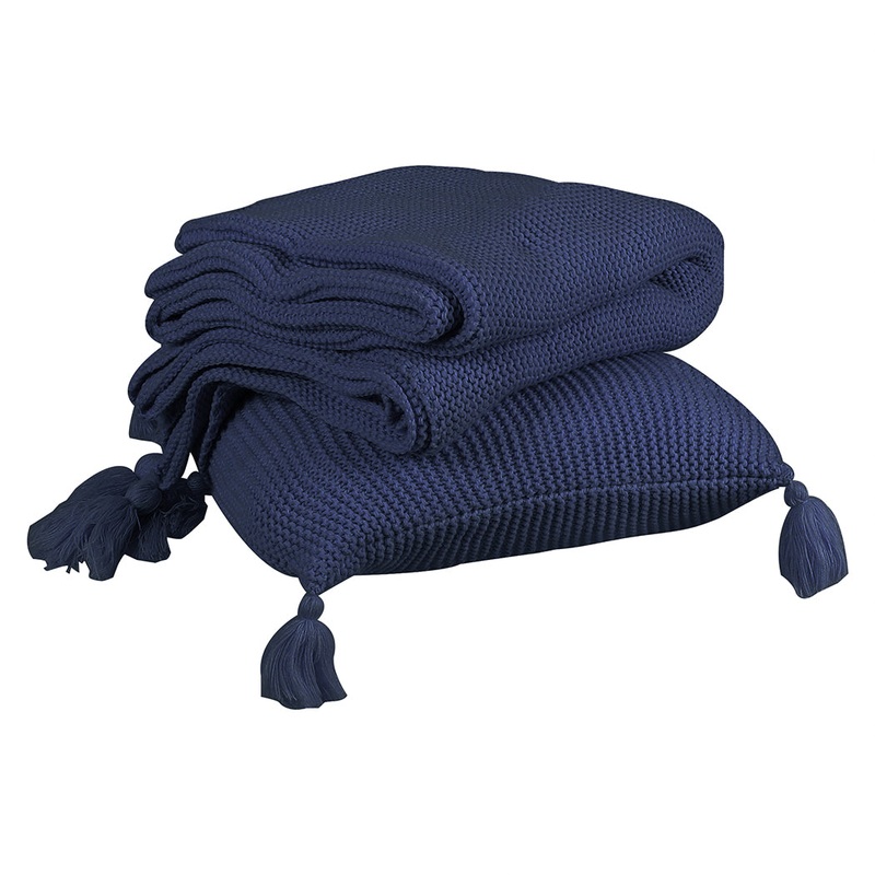 DreamZ Knitting Throw Blanket Cushion Navy