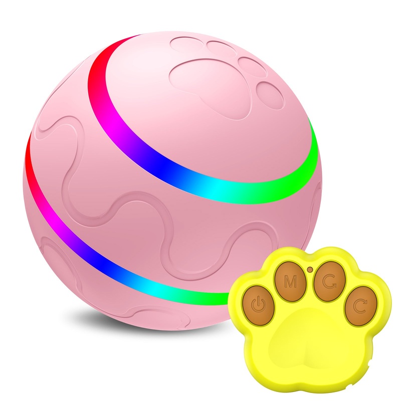 Interactive Auto Pet Toy Ball with Remote Control – USB Rechargeable, LED Lights, Sturdy & Waterproof(pink)