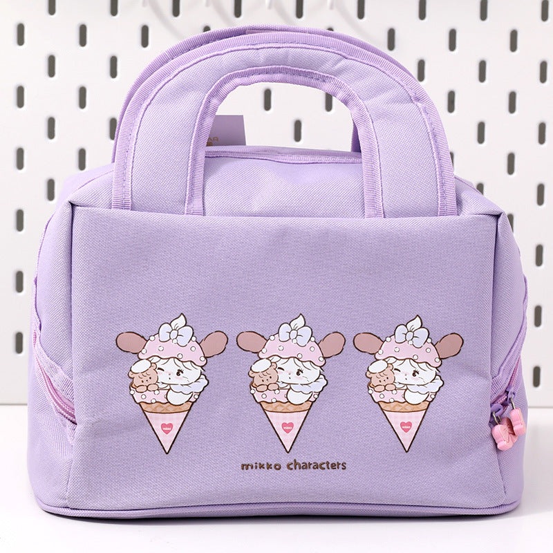 Purple Cute Cartoon Lunch Bag – Large Capacity Insulated Handbag for Students and Office Use