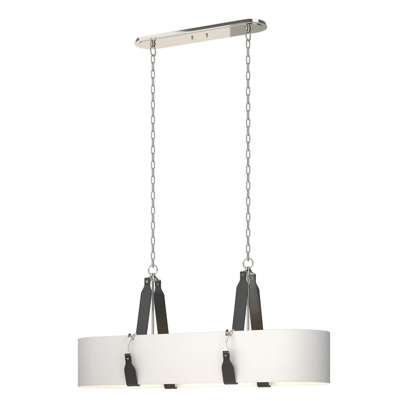 Saratoga Oval Pendant Polished Nickel Black Leather Natural Anna Shade (SF)