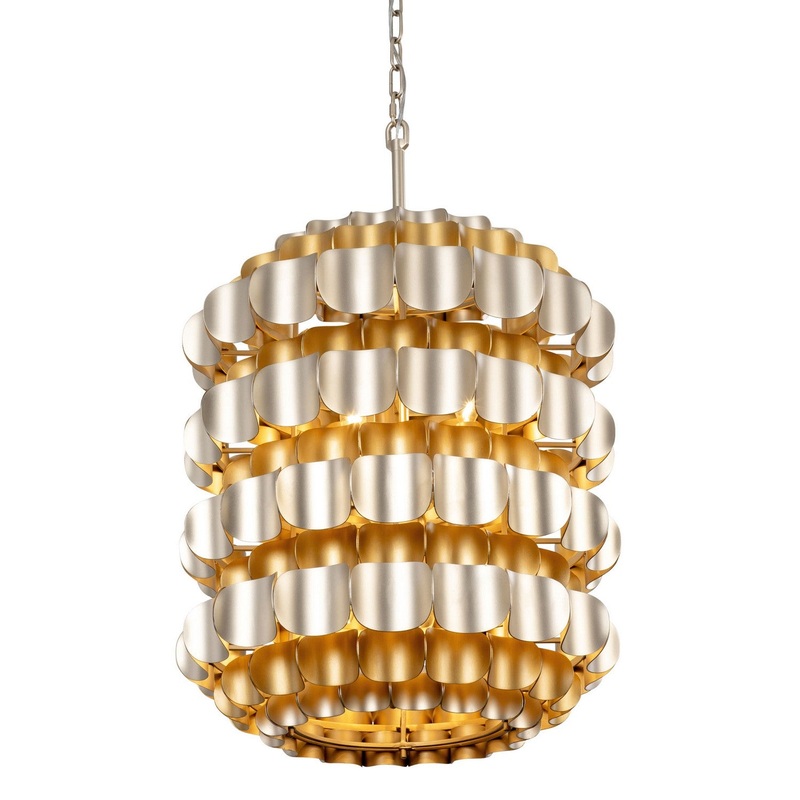 Six Light Foyer Pendant from the Swoon Collection in Antique Gold/Gold Dust Finish by Varaluz