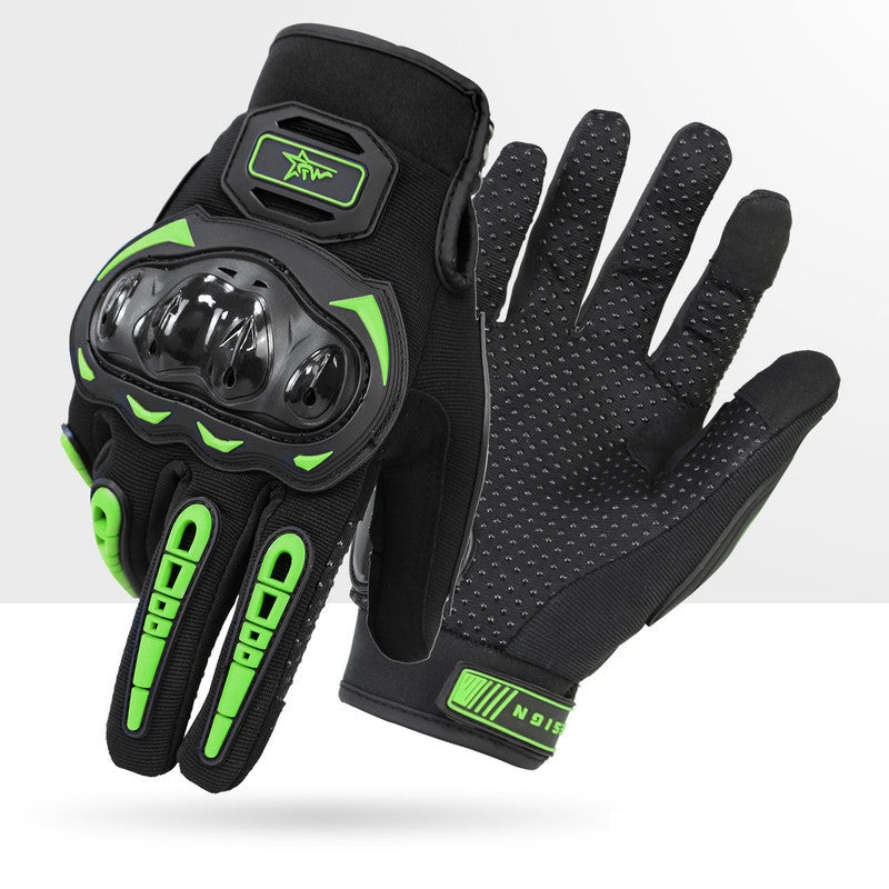 Size M Green and Black Protective Motorcycle Riding Gloves – Hard Knuckle Armour & Touchscreen Fingertips