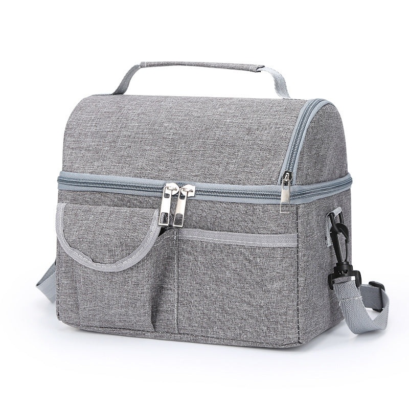 2 Pcs Grey Premium Double Layer Insulated Lunch Bag – 8.4L Thermal Cooler Tote with Shoulder Strap