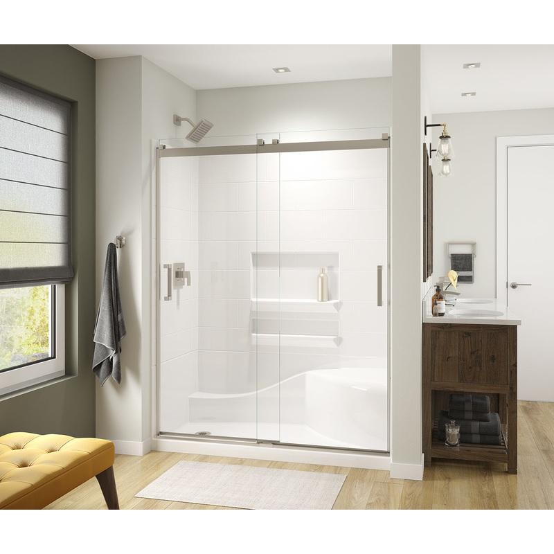 MAAX 135694-900-305-000 Revelation Square 56-59 x 70 -73 in. 8mm Bypass Shower Door for Alcove Installation with Clear glass in Brushed Nickel
