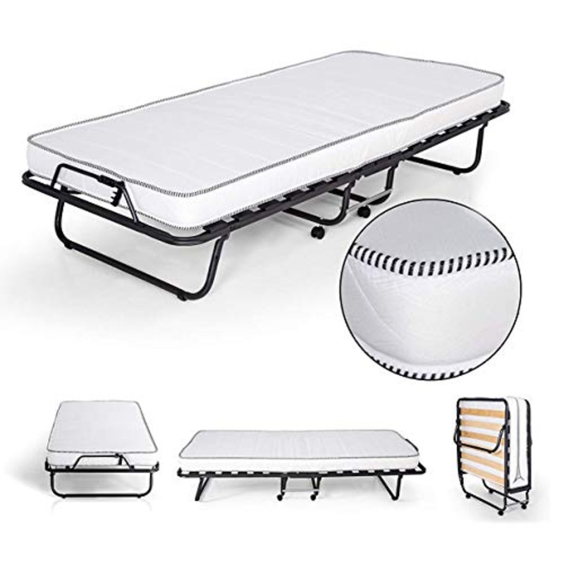 Materassiedoghe – Brandina Pieghevole a doghe in Legno Ortopedica con Ruote Compreso Materasso H.11 cm in Waterfoam (90×200)