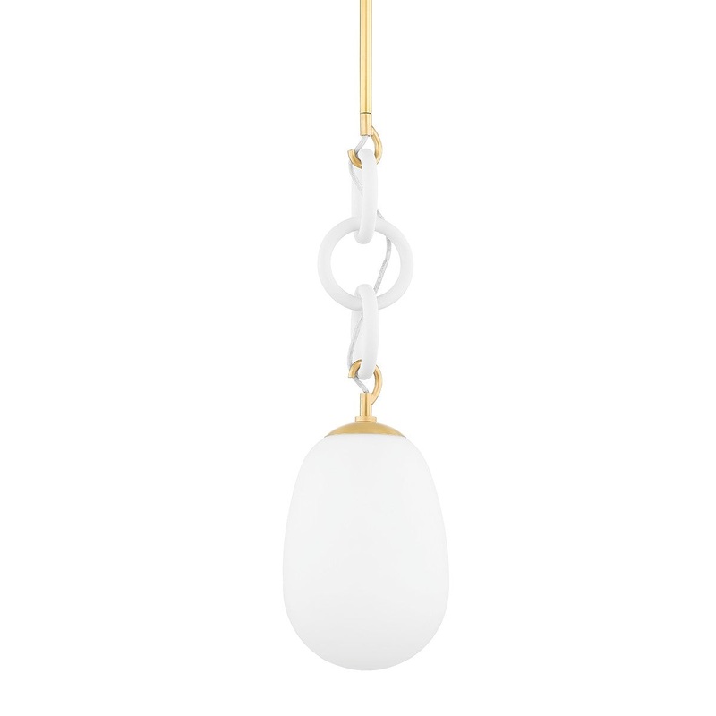 One Light Pendant from the Marina Collection in Aged Brass/Textured White Finish by Mitzi