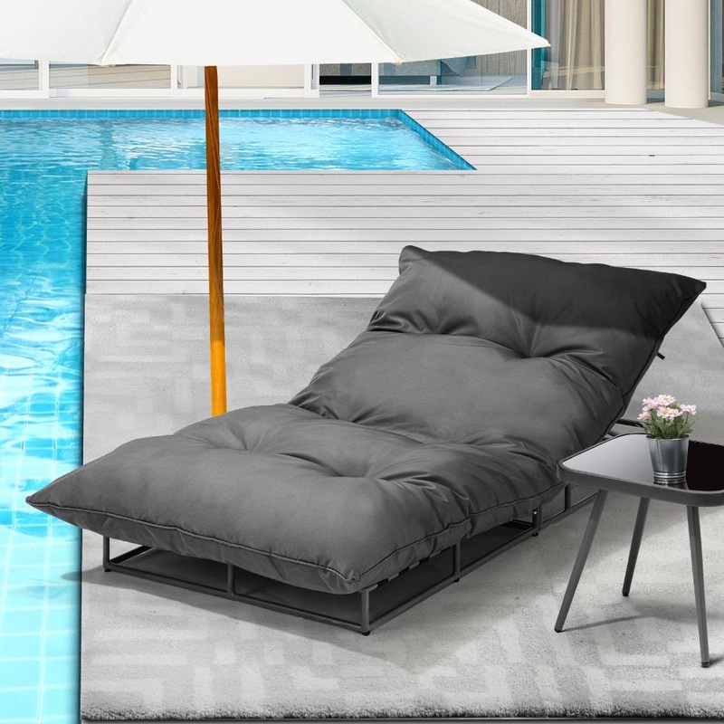 Outdoor Sun Bed Metal Frame Grey Cushion