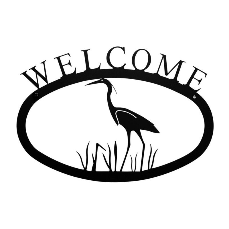 Village Wrought Iron WEL-133-S Heron Welcome Sign Small