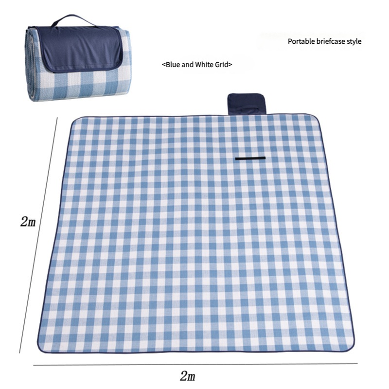 Waterproof Foldable Picnic Blanket with Handle – 2x2m Blue and white checkered