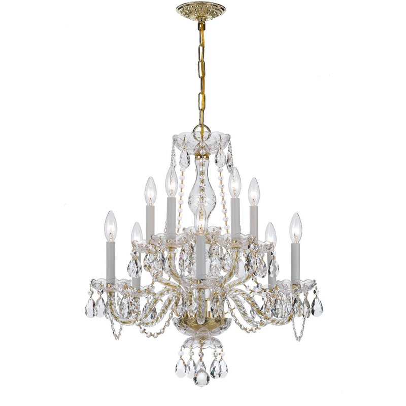 Crystorama 5080-PB-CL-SAQ Traditional Crystal Ten Light Chandelier Polished Brass
