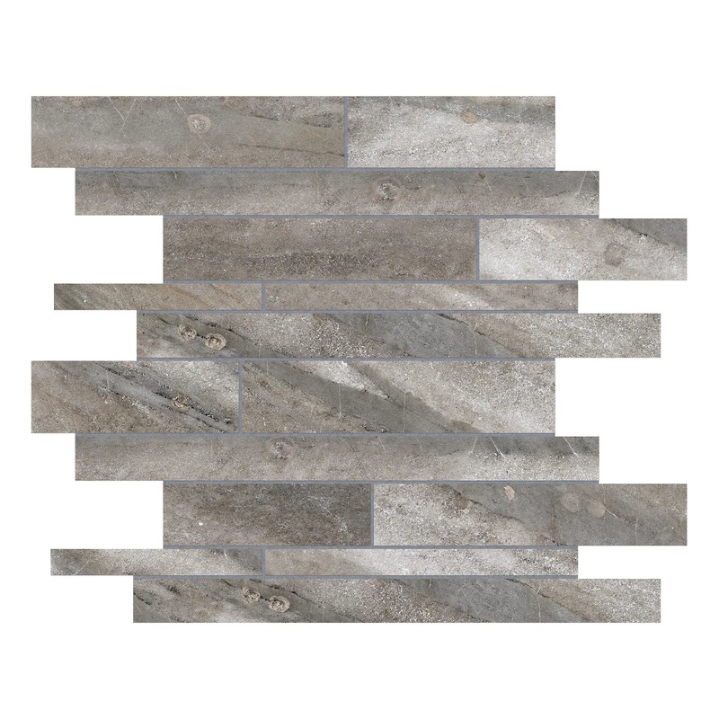 Evolution Mica Random Strip Matte Porcelain Mosaics. 1 Sheet = .96 Sq. Ft. 4501-0100.0 (69-202)