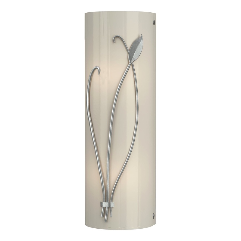 Forged Leaf and Stem Sconce Vintage Platinum Ivory Art Glass (CC) Left