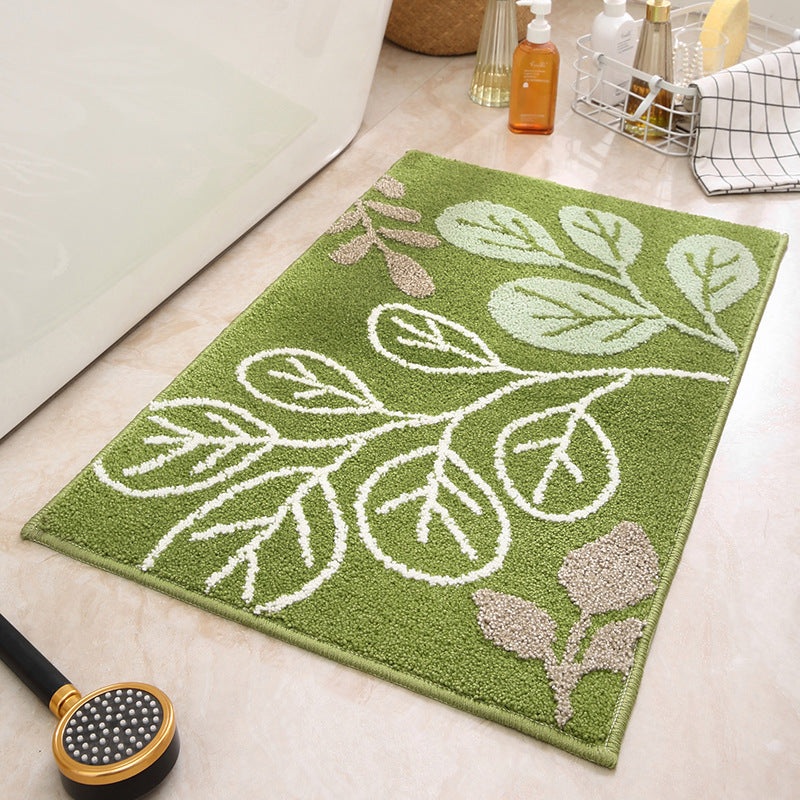 Green Leaves Bathroom Mat – Super Absorbent Non-Slip Rug (40x60cm), Toilet Floor Mat for Bathroom/Bedroom/Entryway