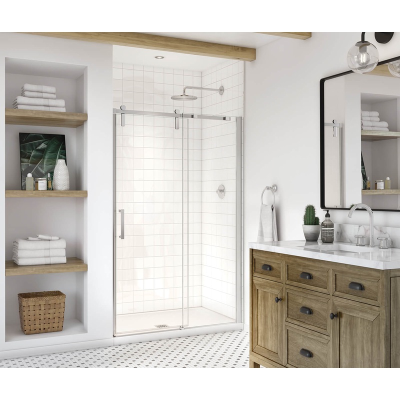 MAAX 137680-900-084-000 Outback 43  – 46  x 70  in. 8mm Sliding Shower Door for Alcove Installation with Clear glass in Chrome