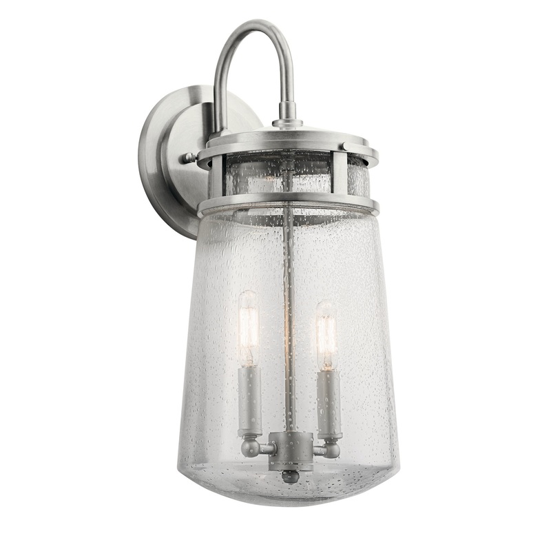 Kichler 49496BA Two Light Outdoor Wall Mount, Brushed Aluminum