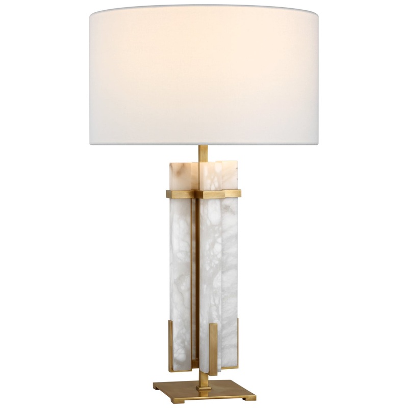 LED Table Lamp from the Malik Collection in Hand-Rubbed Antique Brass And Alabaster Finish by Visual Comfort Signature