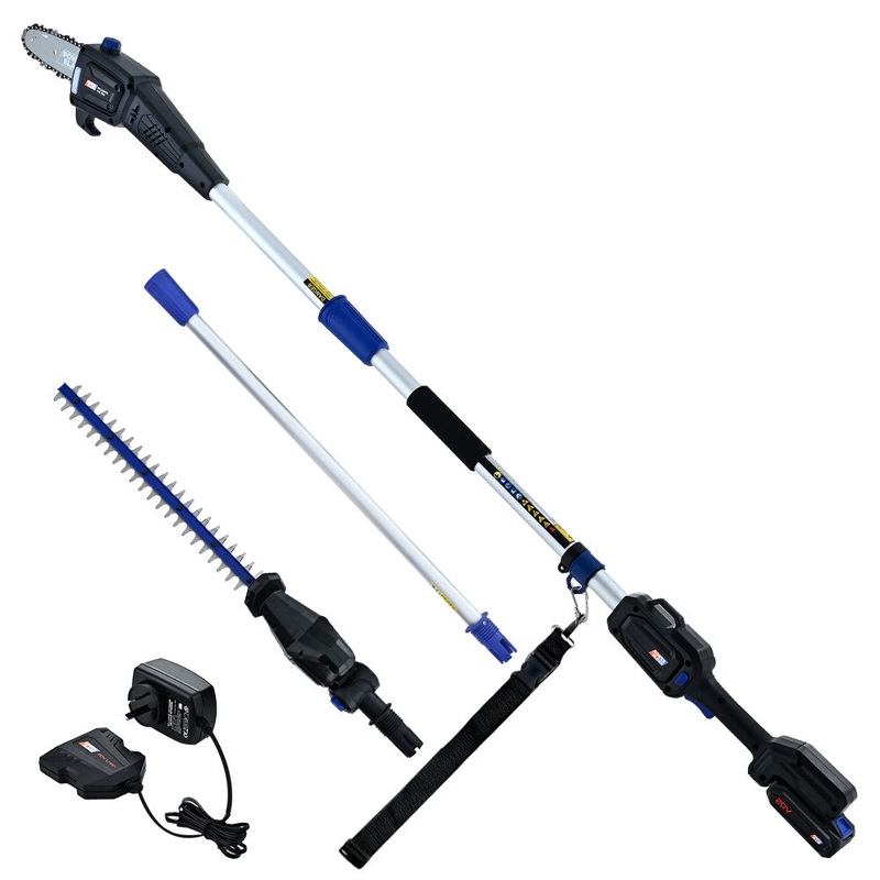 POWERBLADE 20V Cordless Pole Saw & Hedge Trimmer Combo, 8″ Chainsaw Pruner & 20″ Hedger, Telescopic Handle, Battery and Fast Charger Kit